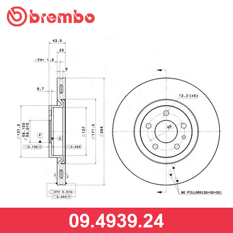 09.4939.24 BREMBO BREMBO  Тормозной диск