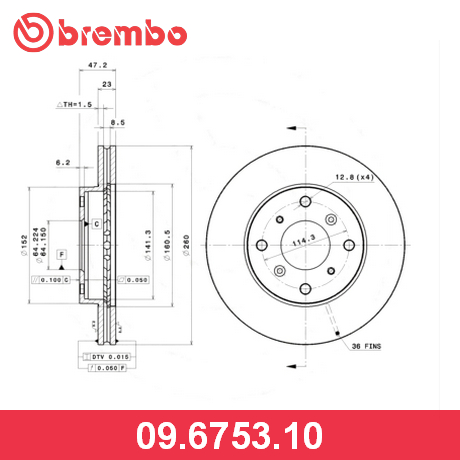 09.6753.10 BREMBO  Тормозной диск