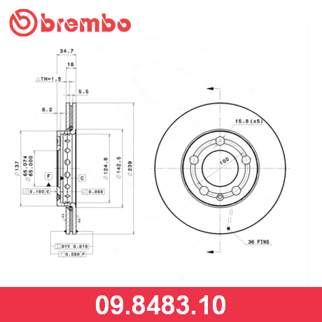 09.8483.10 BREMBO  Тормозной диск