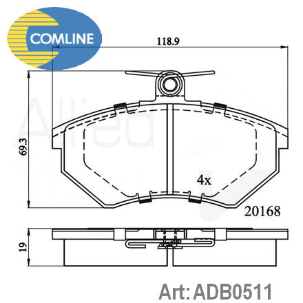 ADB0511 COMLINE  Комплект тормозных колодок, дисковый тормоз