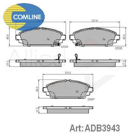 ADB3943 COMLINE  Комплект тормозных колодок, дисковый тормоз