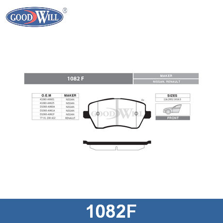 1082 F GOODWILL  Комплект тормозных колодок, дисковый тормоз