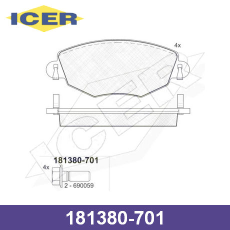 181380-701 ICER  Комплект тормозных колодок, дисковый тормоз