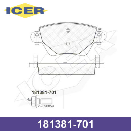 181381-701 ICER  Комплект тормозных колодок, дисковый тормоз