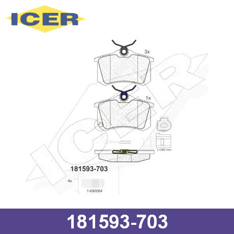 181593-703 ICER  Комплект тормозных колодок, дисковый тормоз