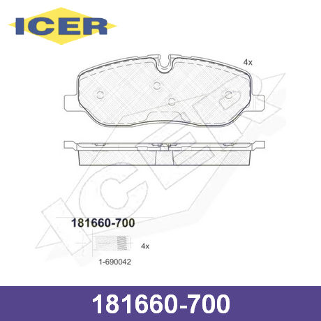 181660-700 ICER  Комплект тормозных колодок, дисковый тормоз