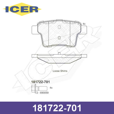 181722-701 ICER  Комплект тормозных колодок, дисковый тормоз