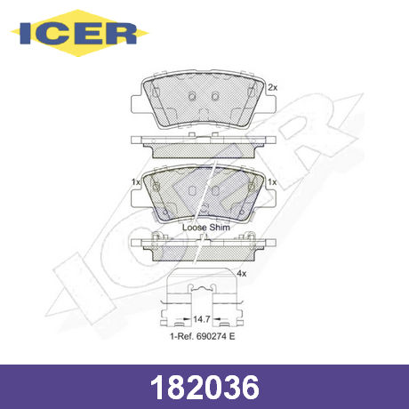 182036 ICER  Комплект тормозных колодок, дисковый тормоз