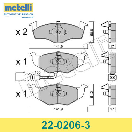 22-0206-3 METELLI  Комплект тормозных колодок, дисковый тормоз