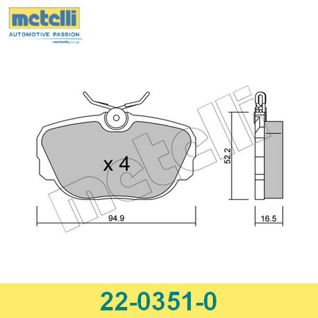 22-0351-0 METELLI  Комплект тормозных колодок, дисковый тормоз