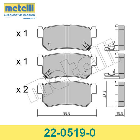 22-0519-0 METELLI  Комплект тормозных колодок, дисковый тормоз