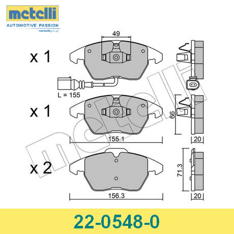 22-0548-0 METELLI  Комплект тормозных колодок, дисковый тормоз