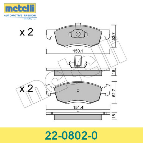 22-0802-0 METELLI  Комплект тормозных колодок, дисковый тормоз