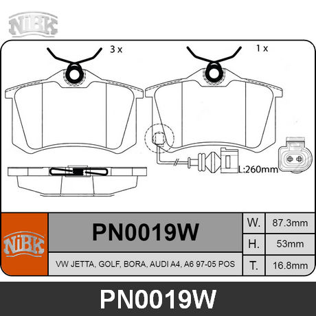 PN0019W NIBK  Комплект тормозных колодок, дисковый тормоз