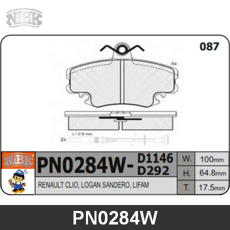 PN0284W NIBK  Комплект тормозных колодок, дисковый тормоз