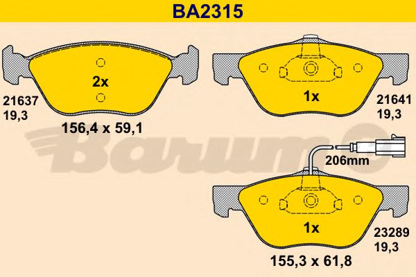 BA2315 BARUM  Комплект тормозных колодок, дисковый тормоз