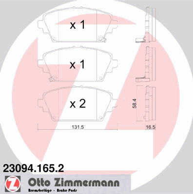 23094.165.2 ZIMMERMANN  Комплект тормозных колодок, дисковый тормоз