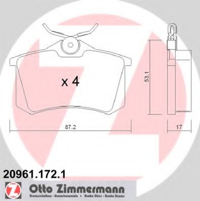 20961.172.1 ZIMMERMANN  Комплект тормозных колодок, дисковый тормоз