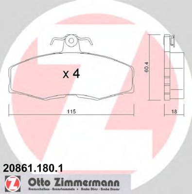 20861.180.1 ZIMMERMANN  Комплект тормозных колодок, дисковый тормоз